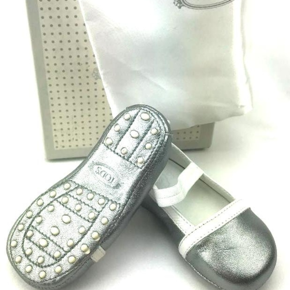 TOD'S BABY Italian Leather Ballerinas in Silver wi - Picture 6 of 6